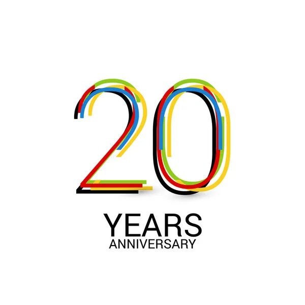 20周年纪念多彩的标志庆祝在白色背景隔绝了 — 图库矢量图片