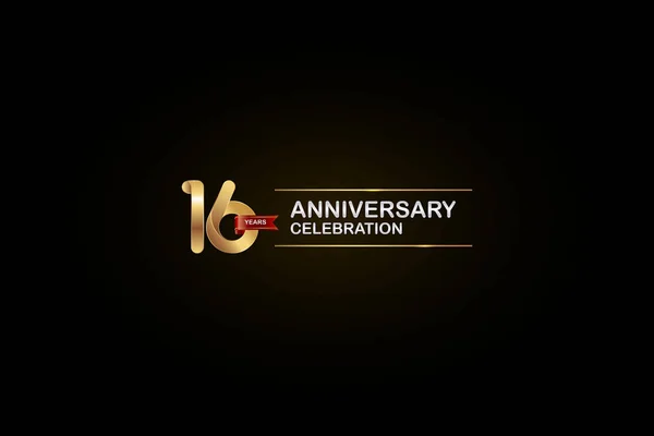 Jaar Verjaardag Viering Logotype Met Gouden Zilveren Rode Lint Zwarte — Stockvector