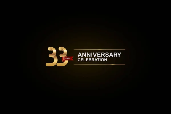 Εορτασμός Επετείου Χρόνια Λογότυπο Κορδέλα Χρυσό Ασημένιο Και Κόκκινο Μαύρο — Διανυσματικό Αρχείο