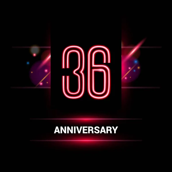 Anos Anniversary Vetor Logotipo Design Usando Estilo Neon Com Ornamento —  Vetores de Stock