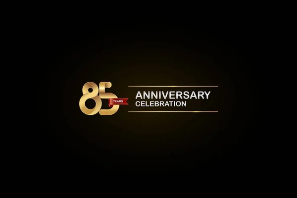 Anos Celebração Aniversário Logotipo Com Ouro Prata Fita Vermelha Fundo —  Vetores de Stock