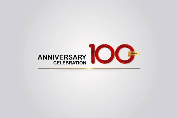 Logotipo Aniversário 100 Anos Com Cor Vermelha Elegante Fita Dourada — Vetor de Stock
