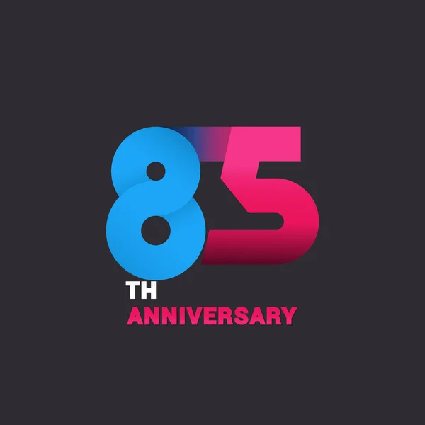 第八十五周年纪念标志庆祝 蓝色和粉红色平面设计矢量图黑色背景 — 图库矢量图片