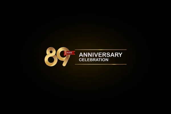 Anniversario Celebrazione Logotipo Con Nastro Oro Argento Rosso Sfondo Nero — Vettoriale Stock