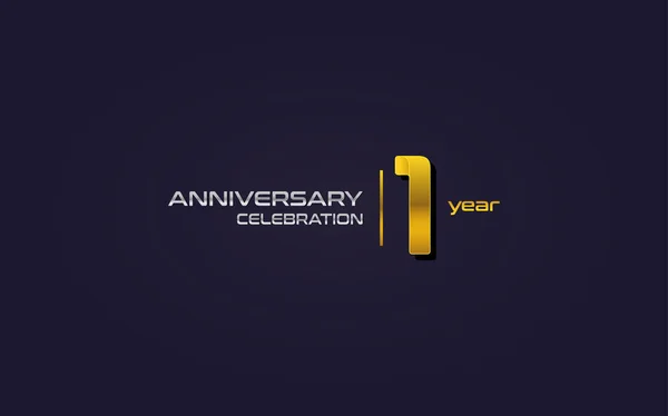 Year Anniversary Celebration Logo Yellow Vector Illustration Dark Purple Background — стоковый вектор