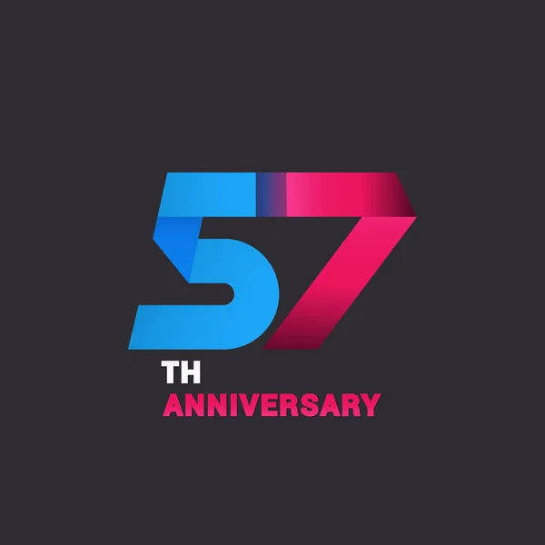 第五十七周年纪念标志庆祝 蓝色和粉红色平面设计矢量图黑色背景 — 图库矢量图片