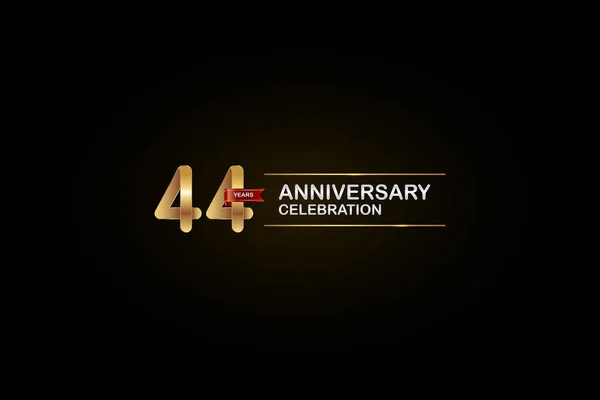 Years Anniversary Celebration Logotype Golden Silver Red Ribbon Black Background — Archivo Imágenes Vectoriales