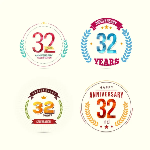 Years Anniversary Set Low Poly Design Laurel Ornaments — Stock Vector