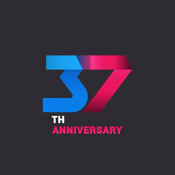 第三十七周年纪念标志庆祝 蓝色和粉红色平面设计矢量图黑色背景 — 图库矢量图片