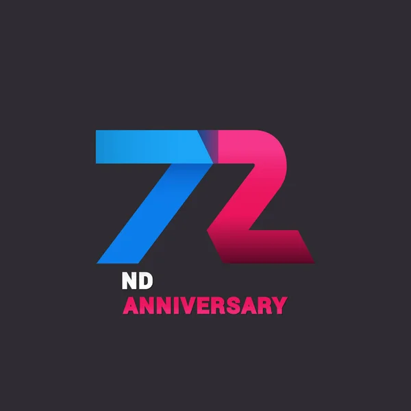 第七十二周年纪念标志庆祝 蓝色和粉红色平面设计矢量图黑色背景 — 图库矢量图片