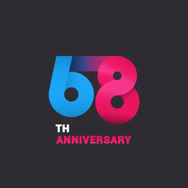 第六十八周年纪念标志庆祝 蓝色和粉红色平面设计矢量图黑色背景 — 图库矢量图片