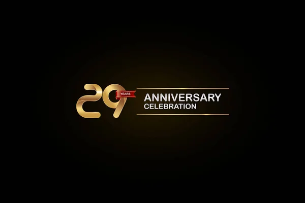 Anos Celebração Aniversário Logotipo Com Fita Dourada Prateada Vermelha Fundo —  Vetores de Stock