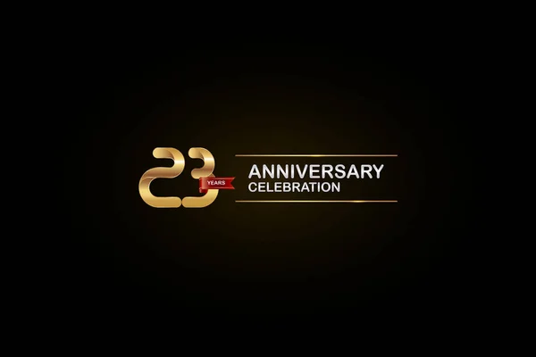 Anos Celebração Aniversário Logotipo Com Fita Dourada Prateada Vermelha Fundo — Vetor de Stock