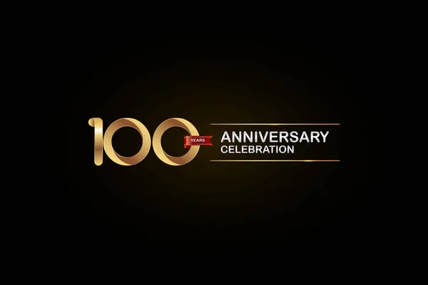 Logotipo Celebración 100 Años Con Cinta Dorada Plateada Roja Sobre — Archivo Imágenes Vectoriales