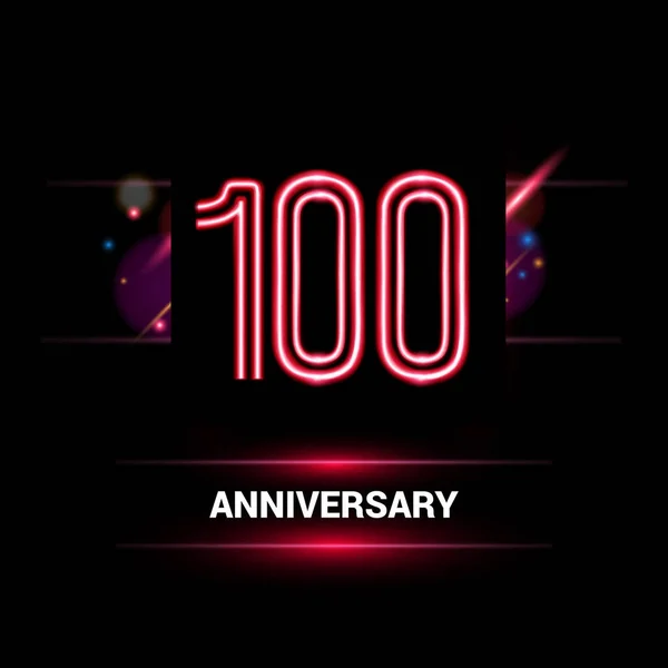 100 Lat Rocznica Wektor Logo Projektu Przy Użyciu Stylu Neon — Wektor stockowy