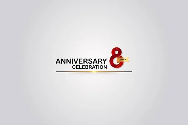 Logotipo Aniversário Anos Com Cor Vermelha Elegante Fita Dourada Isolada — Vetor de Stock