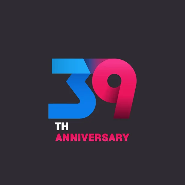 第三十九周年纪念标志庆祝 蓝色和粉红色平面设计矢量图黑色背景 — 图库矢量图片