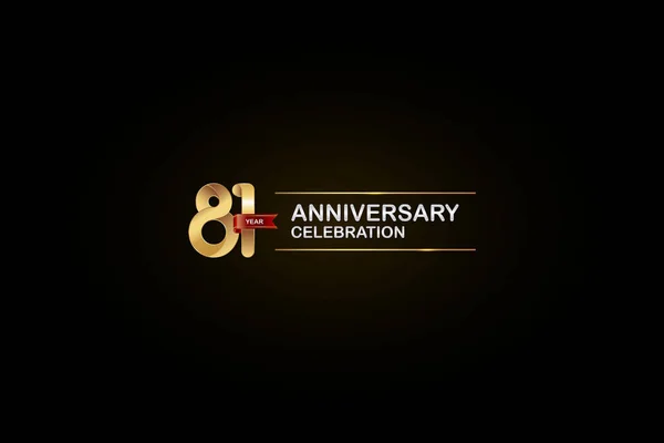 Anos Celebração Aniversário Logotipo Com Fita Dourada Prateada Vermelha Fundo —  Vetores de Stock