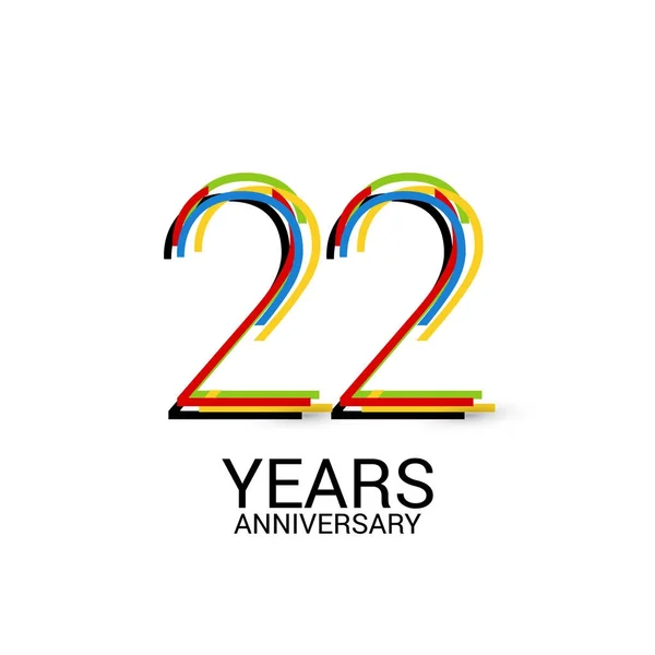 22周年纪念多彩的标志庆祝在白色背景隔绝了 — 图库矢量图片