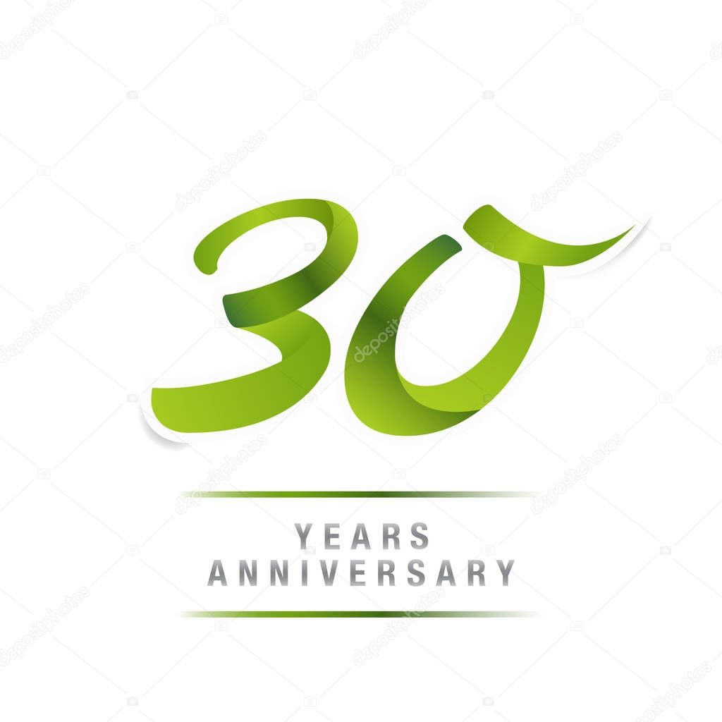 30 Years Green Anniversary Logo Celebration, Vector Illustration Isolated on White Background