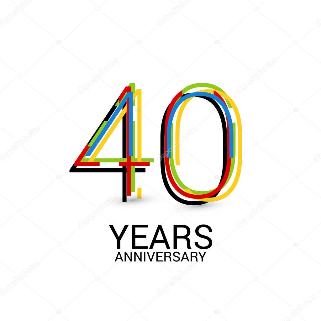 40 Years Anniversary Colorful Logo Celebration Isolated on White Background