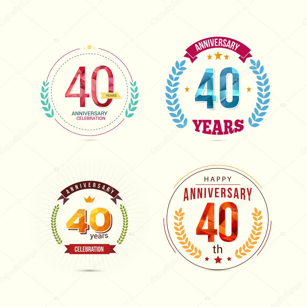 40 Years Anniversary Set with Low Poly Design and Laurel Ornaments