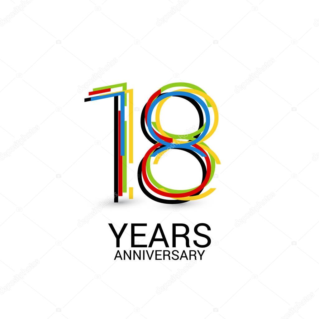 18 Years Anniversary Colorful Logo Celebration Isolated on White Background