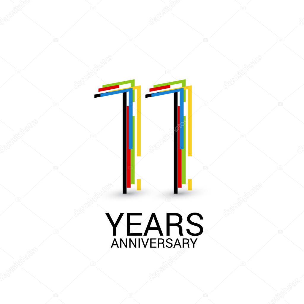 11 Years Anniversary Colorful Logo Celebration Isolated on White Background