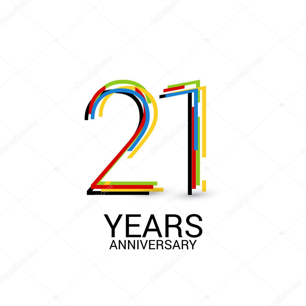 21 Years Anniversary Colorful Logo Celebration Isolated on White Background