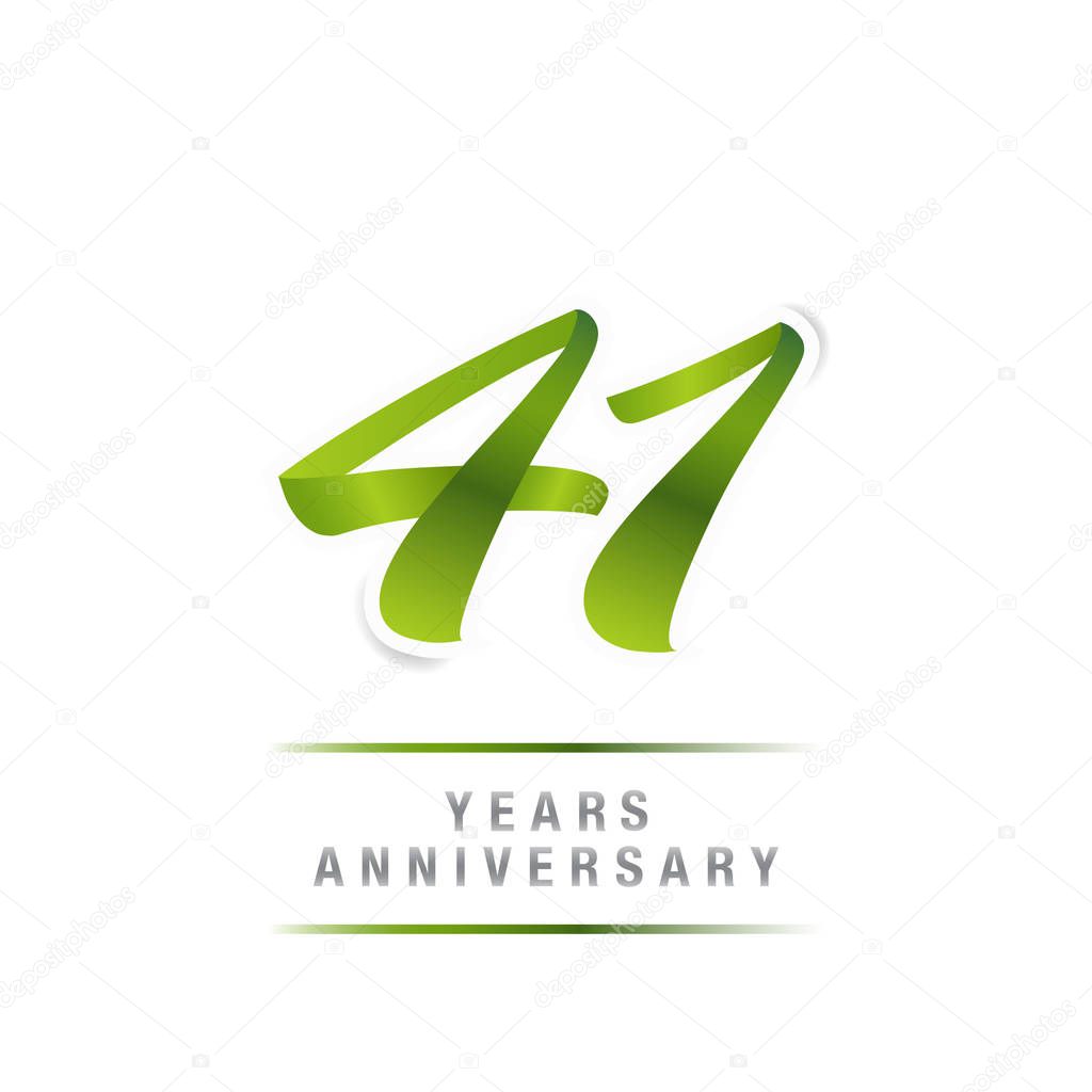 41 Years Green Anniversary Logo Celebration, Vector Illustration Isolated on White Background