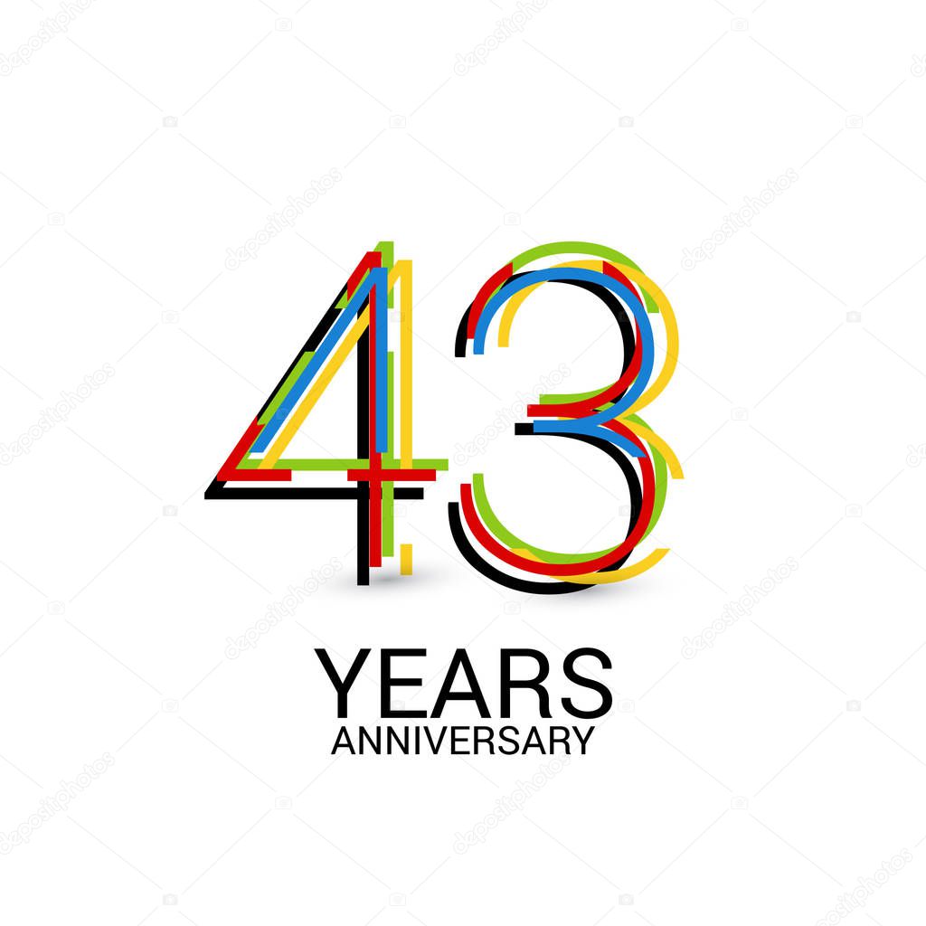 43 Years Anniversary Colorful Logo Celebration Isolated on White Background