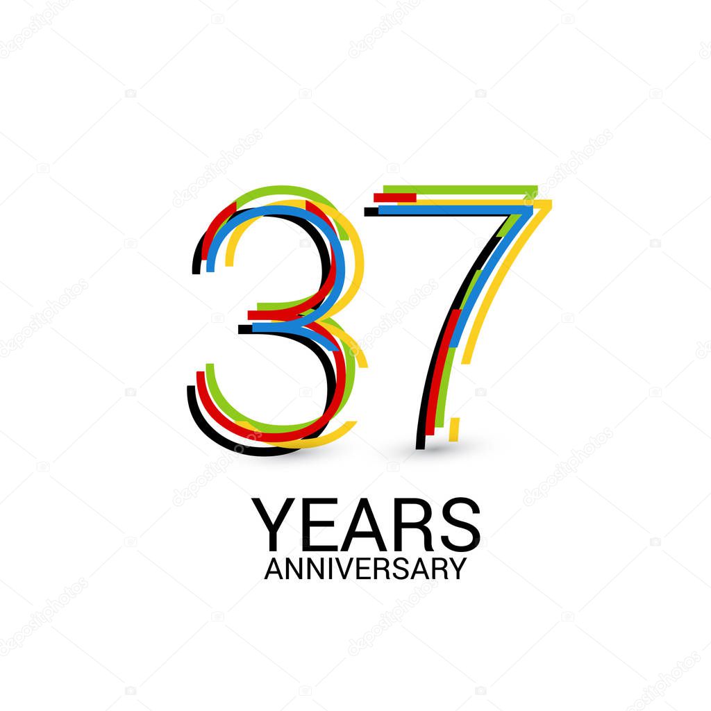 37 Years Anniversary Colorful Logo Celebration Isolated on White Background