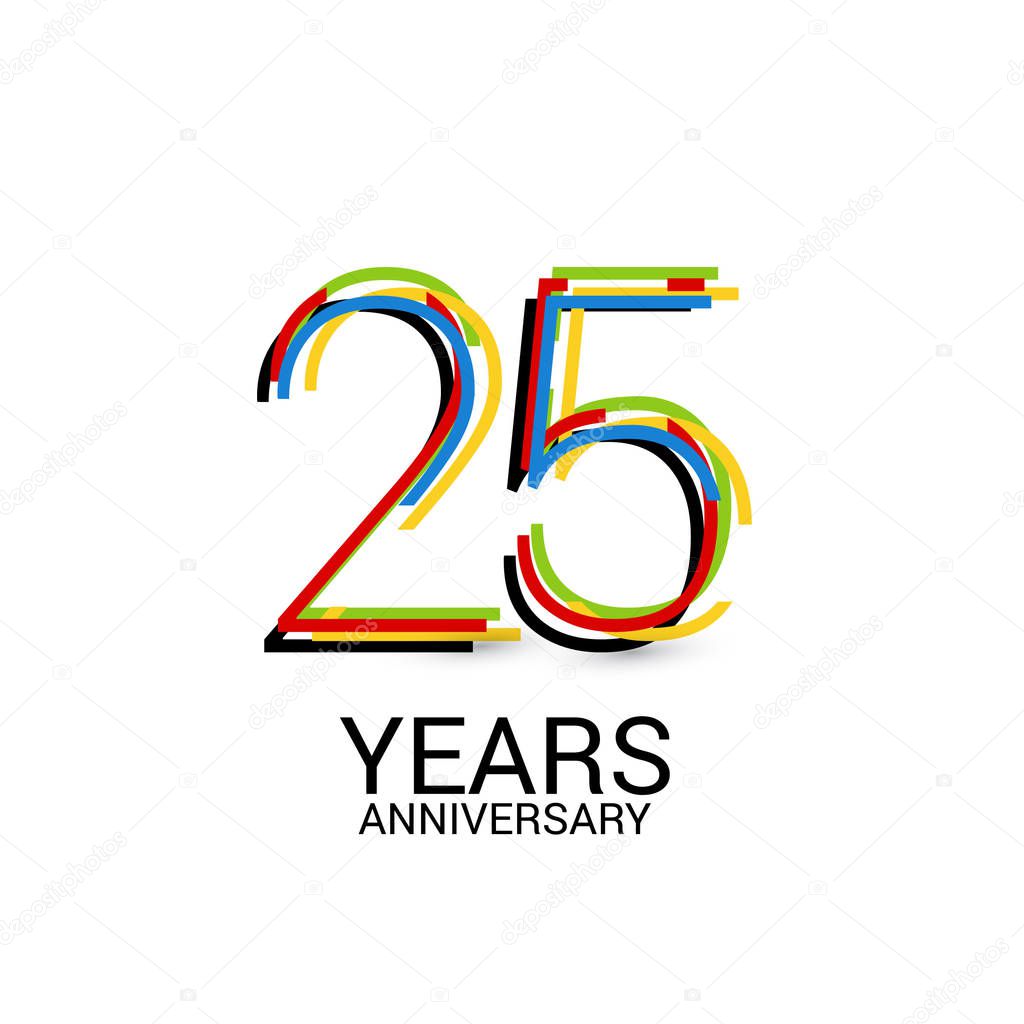 25 Years Anniversary Colorful Logo Celebration Isolated on White Background