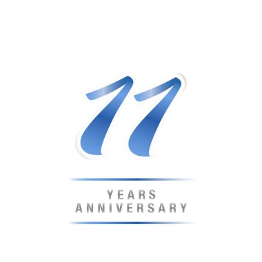 11 yıl yıldönümü kutlama mavi logo şablonu, beyaz arka plan üzerinde izole vektör çizim