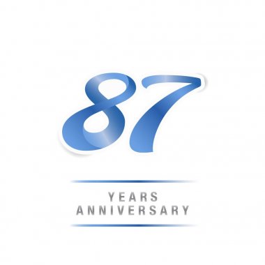 87 yıl yıldönümü kutlama mavi logo şablonu, beyaz arka plan üzerinde izole vektör çizim