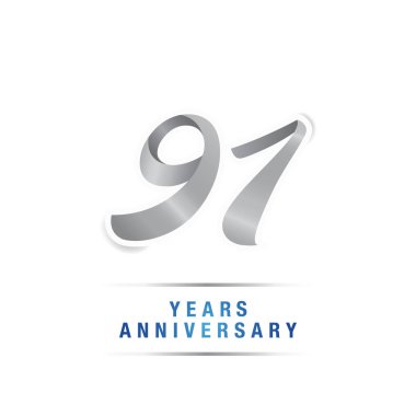 91 yıl yıldönümü kutlama logosu, vektör illüstrasyon izole beyaz arka plan üzerinde gümüş