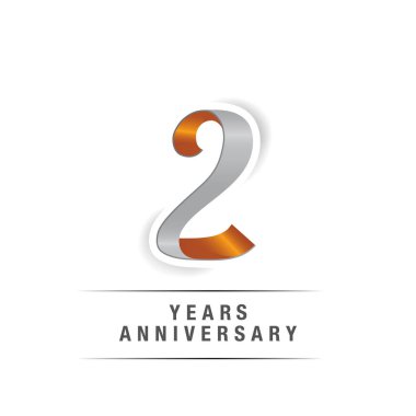 2 yıl Logo kutlamaları sarı ve gri renkler, vektör çizim Isolated beyaz arka plan üzerinde