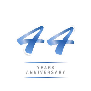 44 yıl yıldönümü kutlama mavi logo şablonu, beyaz arka plan üzerinde izole vektör çizim