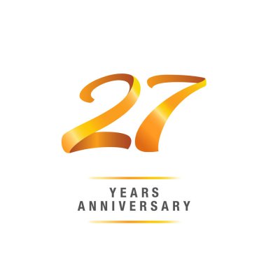 27 yıl altın yıldönümü kutlama logosu, beyaz arka plan üzerinde izole vektör çizim