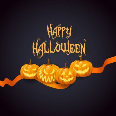 Halloween pumpkins, tatil kartı şablonu veya arka plan ile renkli vektör çizim 