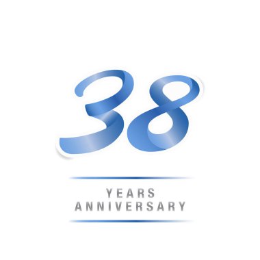 38 yıl yıldönümü kutlama mavi logo şablonu, beyaz arka plan üzerinde izole vektör çizim