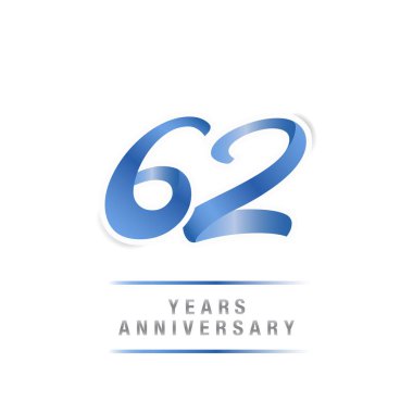 62 yıl yıldönümü kutlama mavi logo şablonu, beyaz arka plan üzerinde izole vektör çizim