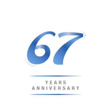 67 yıl yıldönümü kutlama mavi logo şablonu, beyaz arka plan üzerinde izole vektör çizim