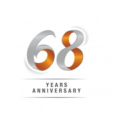 68 yıl Logo kutlamaları sarı ve gri renkler, vektör çizim Isolated beyaz arka plan üzerinde