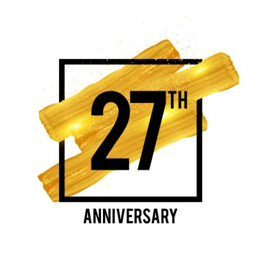 27 yıl yıldönümü kutlama logo beyaz arka plan üzerinde izole altın fırça süsleme ile. Vektör çizim