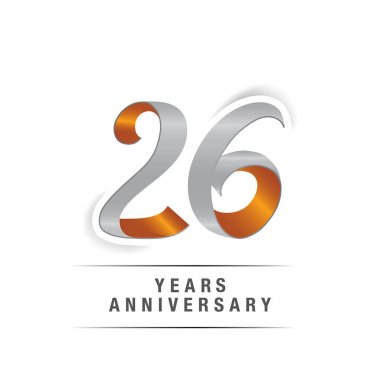 26 yıl Logo kutlamaları sarı ve gri renkler, vektör çizim Isolated beyaz arka plan üzerinde