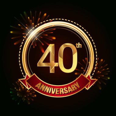 logo vektör çizim koyu arka plan üzerinde kırmızı kurdele ve havai fişek ile kutluyor 40 altın yıldönümü 