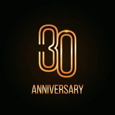 30 yıl altın yıldönümü tasarım çok liner numarasını kullanarak, siyah arka plan üzerine illüstrasyon vektör 