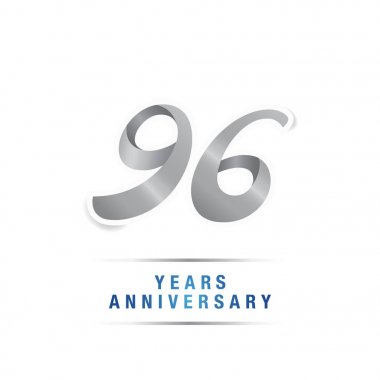 96 yıl yıldönümü kutlama logosu, vektör illüstrasyon izole beyaz arka plan üzerinde gümüş