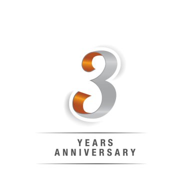 3 yıl Logo kutlamaları sarı ve gri renkler, vektör çizim Isolated beyaz arka plan üzerinde